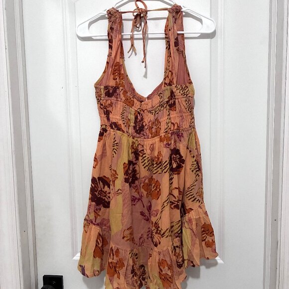 Free People Vernon Mini Floral Orange/Burgundy Sunset Color Combo Sz XS - Picture 2 of 8